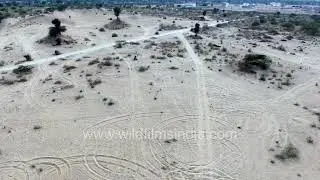Bikaner aerial view of sands and arid landscape from the edge of the Thar desert in Rajasthan