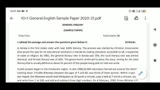 Class 11 English #Pre Board 2021#