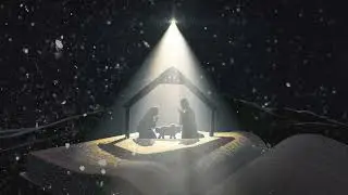 Christmas Nativity Manger Scene On Bible Page Ground Under Bright Shinning North Star Background