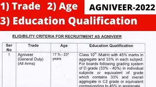 Eligibility criteria for Agniveer 2022 Baich ||    Trade  || Age || Education Qualifications
