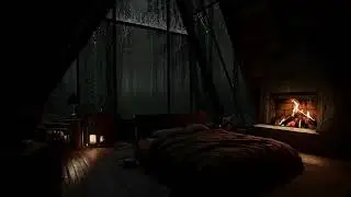 A Quiet Forest Cabin at Night While Rain Slowly Falls Around the Windows
