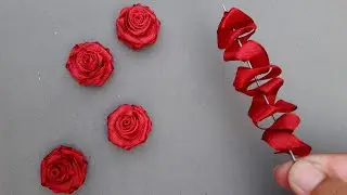 Satin Ribbon Rose flower craft / Ribbon Rose making with Needle/Diy / Cute Mini Rose