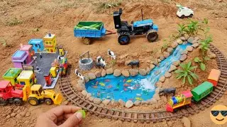 DIY Mini Tractor Builds Brick & Metal Railing Bridge | new holland 4*4 mini remote control Tractor 