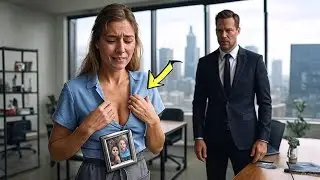 Schüchternes Mädchen putzt falsches Büro, und findet ein Foto von sich auf dem Schreibtisch des Chef