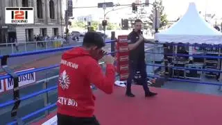 IBF Champion Jerwin Ancajas shadow boxing at the public workout for #PacHorn