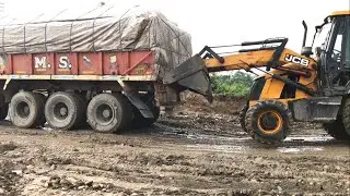 Tata LPS 4923 heavy duty truck failed to climb rescued by jcb excavator | 22 wheeler truck