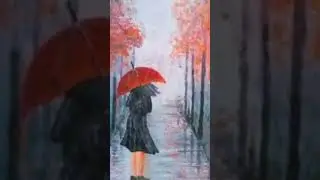 Girl with umbrella painting / oil pastel painting #shorts