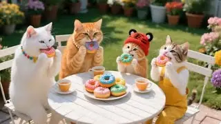 Adorable Cats Enjoying Donuts in a Beautiful Garden | Cute Cat Adventures!