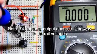 Negative 1 gain Inverting amplifier 741 op amp circuit build for beginning learning electronics