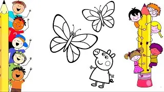 Cute Cartoon Pig with Butterflies 🦋 | Easy Coloring Page for Kids | Drawing for Children