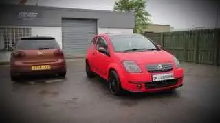Citroen C2 full wrap in 3M Matte Hot Rod Red with gloss black accents at 2K Customs