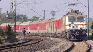 Fast Trains on 90° Blind Curve | WAP-7 Garib Rath+ InterCity Exp + Trains from scenic Mustard Fields