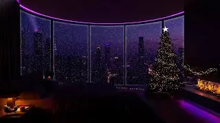 🎄 Snowy Christmas Night in the City 🌙 | Cozy Piano & Fireplace Ambience for Relax, Calm Mind