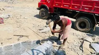 Manual stone cutting in quarry