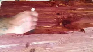 Applying first poly coat on aromatic red cedar