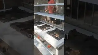 3 burner fast food counter gas range stove Chula Bhatti stainless steel commercial kitchen equipment