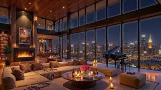 Luxury Winter Apartment Ambience with Relaxing Jazz Piano ⛄ Snowy City Night for Study, Focus