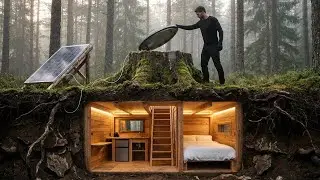 Building a house in the forest (ASMR) - This guy built a modern mini basement house all by himself