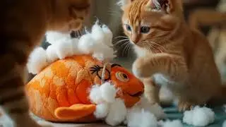 “A Ginger Mother Cat’s Quiet Fix Stuffed Toy with a Tiny Kitten 💛🐾” #cat #catlover #cute #cutecat