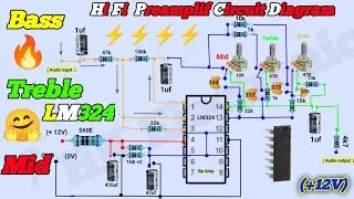 LM324 Ic Bass Trable Mid Control🔥12V Bass Trable Board🔥Hi Wi Low High Mid Frequency Circuit Diagram.