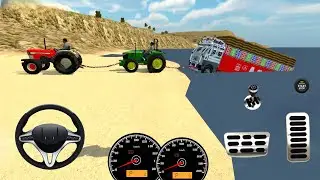 😱😱😎Bori loded truck stuck in sea pull out by tractor swaraj & dohn deere in game💥🚜🚛#trucksimulator 
