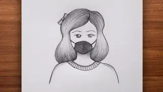 Easy girl drawing / Girl Drawing wearing mask / simple girl drawing - tutorial 