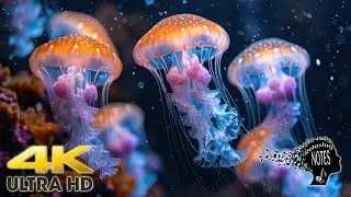 4K Beautiful colorful Jellyfish with Natural underwater sounds - Ambient music For Stress Relief