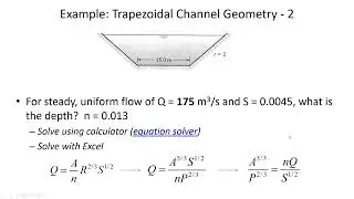 Finding flow depth in trapezoidal channel with Manning's equation - CE 331, Class 21 (2 March 2022)