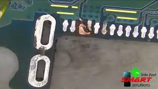 cambio de pin de carga samsung a14 , placa en corto entre capas .