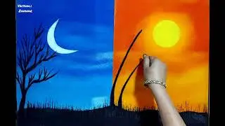 Day Night Scenery Poster Rangoli For Sankranti | Haldi Kunku Rangoli | Unique Easy Nature Rangoli