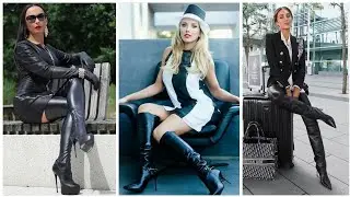 Latest leather thigh high boots outfit#2023