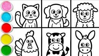 How to Draw A Farm Animals | Step-by-Step Tutorial | Fun Animals to Color: Cat, Dog, Sheep & More!