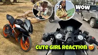 Cute Girl Reactions On My Bike😍||#cutegirlreaction#ktm #ktmbike #ktmrc200 @theprakashvlog9060 