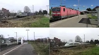 Bahnverkehr in Rheydt Hbf mit Br143 + Dostos, ICE 3, Güterzügen, Desiro HC, Br 111, BLS Cargo uvm.