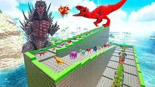 INDOMINUS REX DEATHRUN VS GODZILLA x DINOSAURS T REX | All ARK Creatures🦖