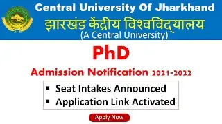 PhD admission 2021 in Jharkhand Central University | Jharkhand Central University PhD Admission 2021