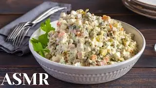 ASMR Cooking Russian Olivier salad with chicken (soft voice, Russian accent)