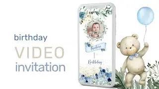 Teddy bear 1st birthday video invitation