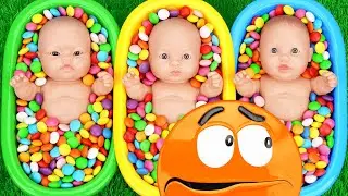 Full of 3 Rainbow BathTubs Candy with M&M's & Magic Slime Cutting Video