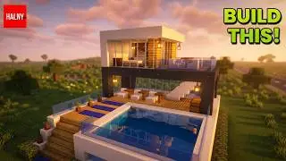 How to build a modern house with a pool in minecraft