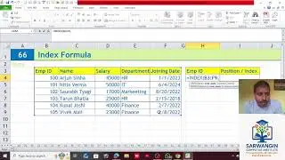 MS Excel में INDEX + MATCH Formula सीखिए Step by Step | Real Life Example के साथ | BY SARWAN SIR