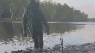 New chest waders get their first taste of quicksand/quickmud