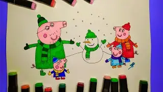 Рисунок-раскраска Свинка Пеппа и её семья / Coloring drawing Peppa Pig and her family