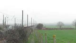 DB Schenker class 90 and LNER class 82 passing at Claypole Loop (north)