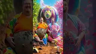 Evolution of woman: Sumo family sitting on dirty road with bear. #cat#cute #love #shorts