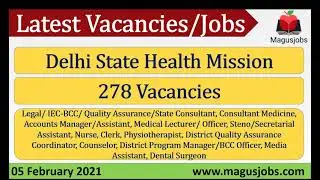 Delhi State Health Mission | 278 Vacancy | Recruitment 2021