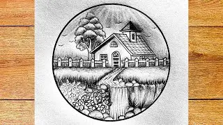 How to drawing waterfall castle in circle