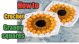 How to crochet granny square โครเชต์แกรนนี่สแควร์ ดอกทานตะวัน Tutorial #1