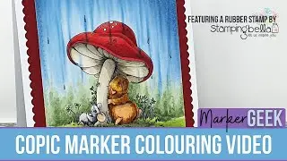 Copic Rain Background featuring Stamping Bella Gilbert & Maisie Under the Toadstool rubber stamp