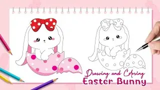 How To Draw Cute Easter Bunny | Rabbit drawing and coloring Step by Step | Cartoon character drawing